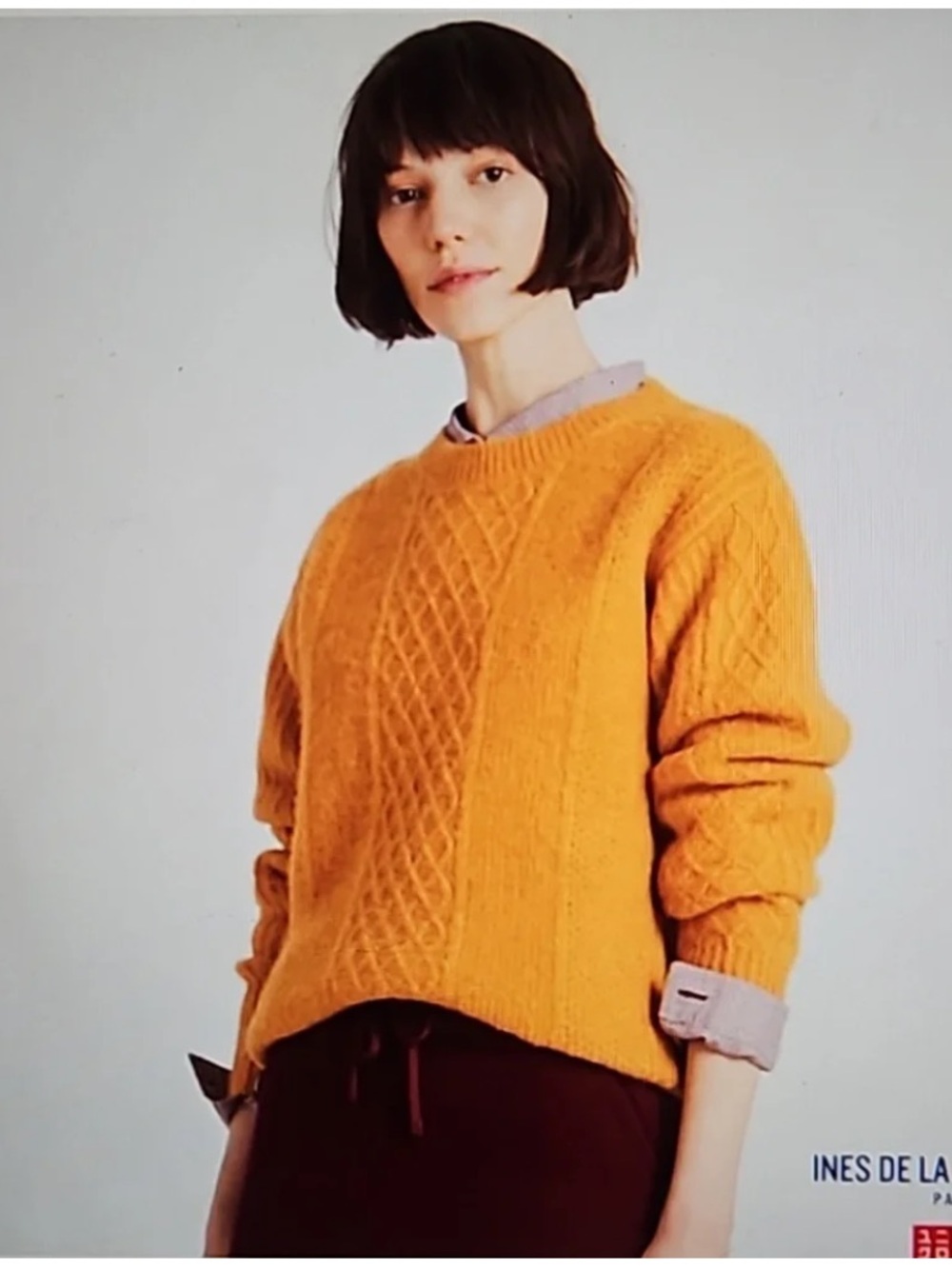 Uniqlo X Ines De La Fressange Wool Alpaca Blend Cable-Knit Crewneck Sweater